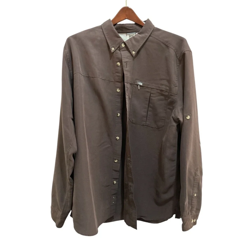 The North Face Mens Long Sleeve Button Down Shirt Brown XL Lightweight‎ Outdoor